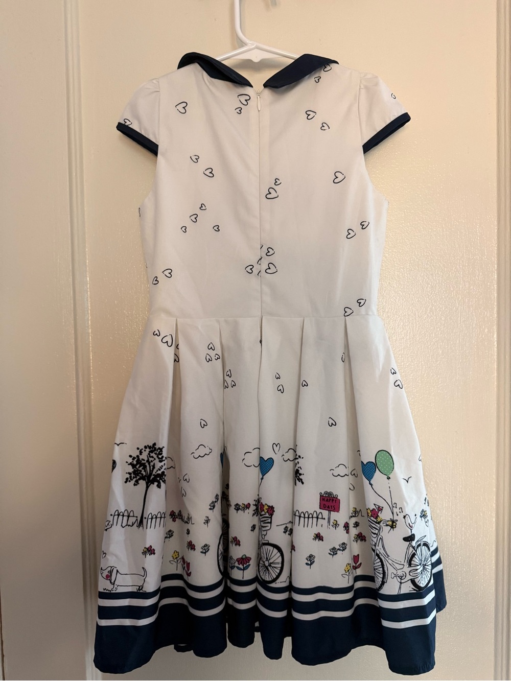 Girls size 5/6 French White & Navy Girls' Collared Dress with Cute Print - Picture 2 of 4